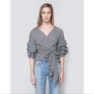 Farrow Jayne gingham wrap ruched sleeve top sz M
